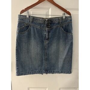 Canyon Rivers Blue Denim Mini Western Embroidered Back Pockets Mini Skirt Sz 16